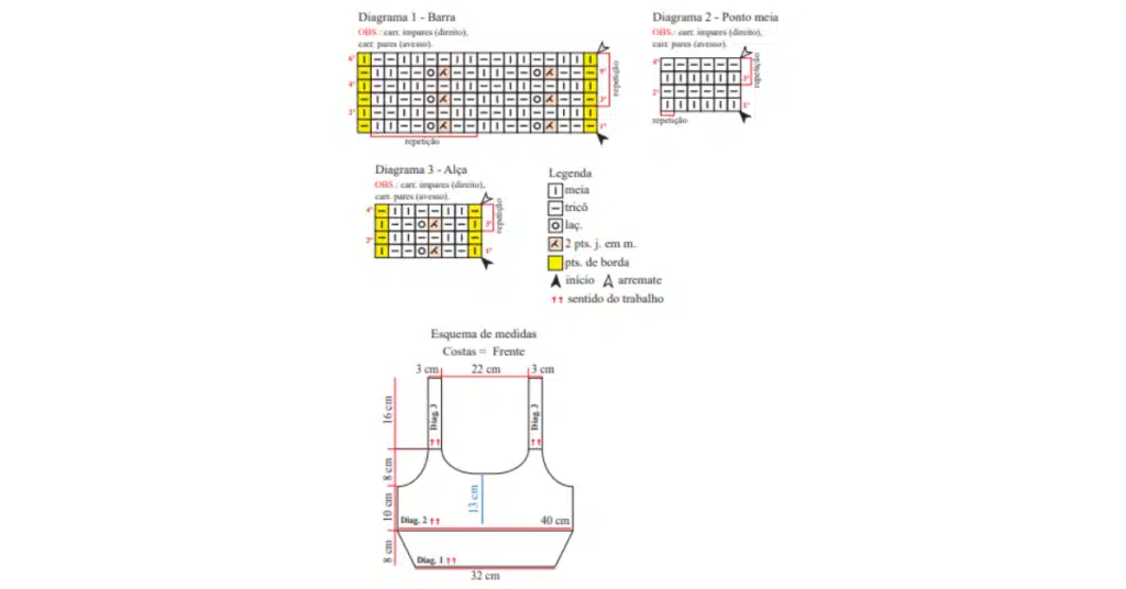 Faça de jeito fácil esse cropped regata de tricô: Passo a passo com gráficos