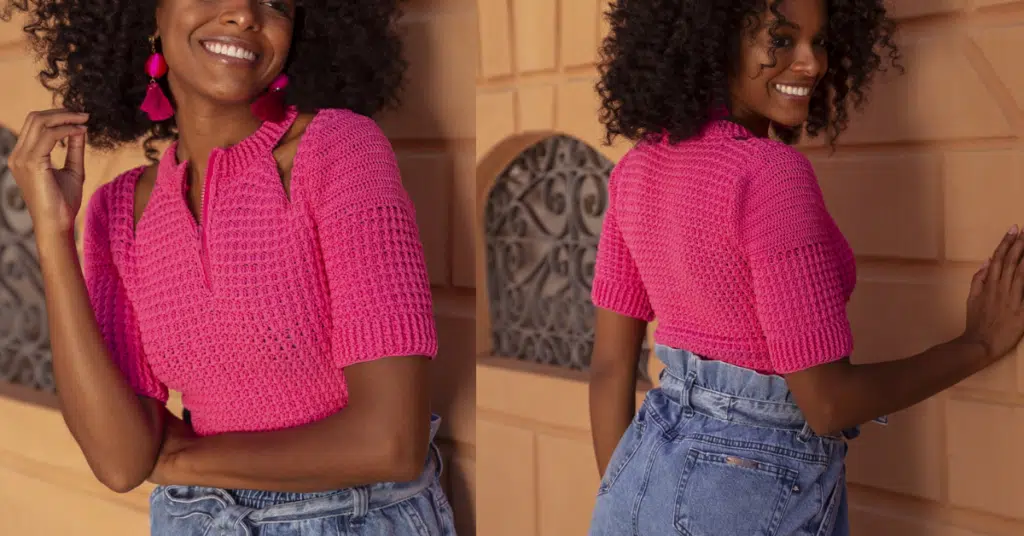 Fique linda com o cropped de manguinha em crochê: Passo a passo com gráfico