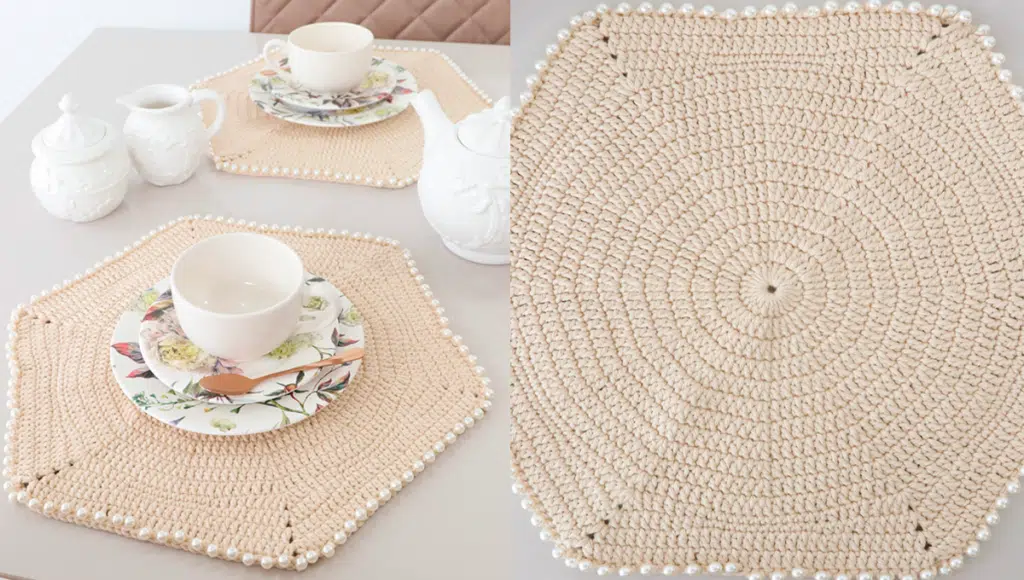 Sousplat de Crochê Porcelana com Pérolas