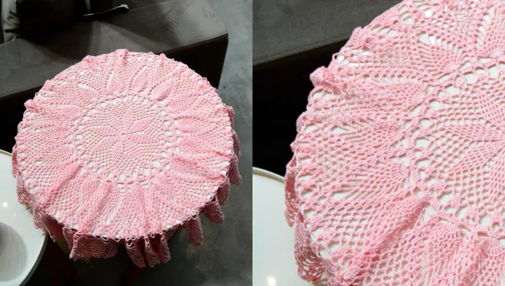 Toalha de Crochê Redonda Rosa Antigo