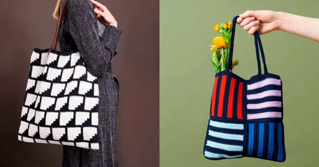 Bolsas de Crochê com Ponto Conduzido