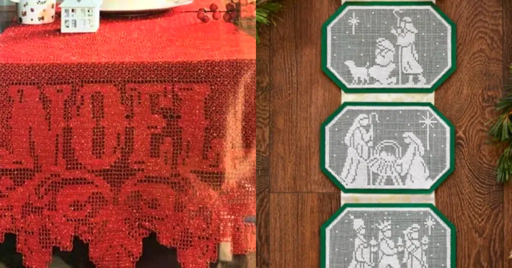 Ornamentos para o Natal: Trilhos de Mesa em Crochê c Gráficos