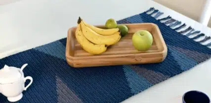 Caminho de Mesa de Crochê Geométrico Azul