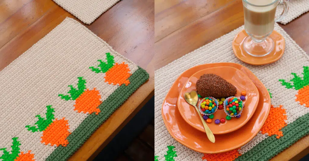 Venda na Páscoa: Jogo Americano em Crochê Cenoura e Gráficos