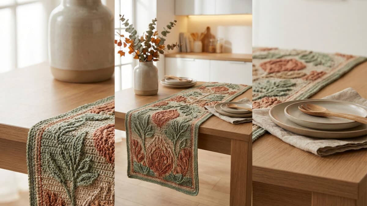 Dois modelos de caminho de mesa de crochê para transformar a cozinha em 2026