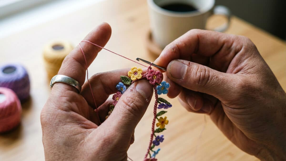 Colar de crochê com mini flores para valorizar o seu visual de forma única