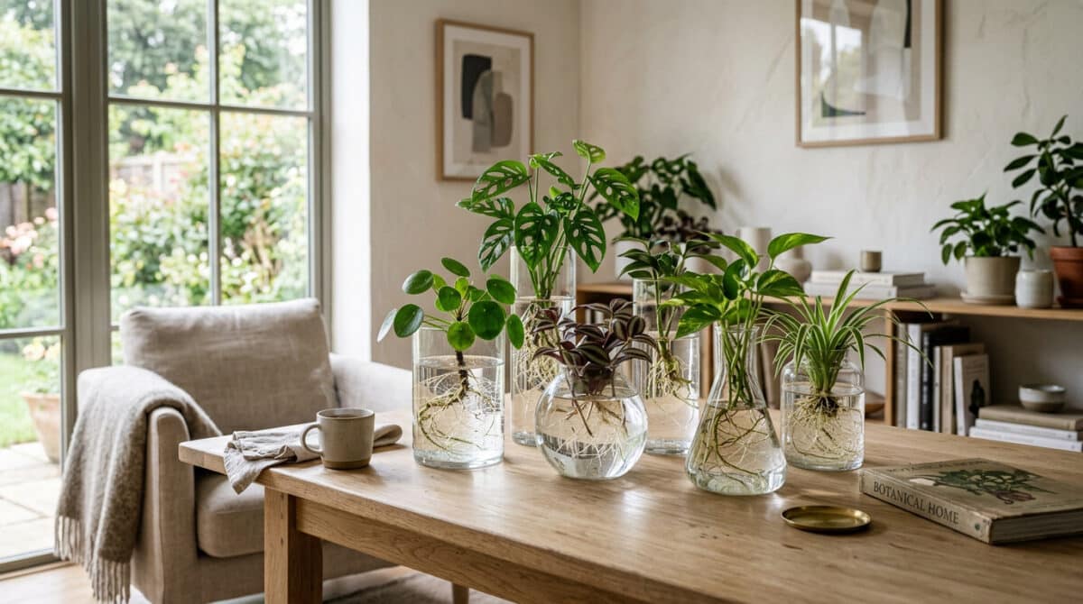 Plantas em vasos de vidro com água