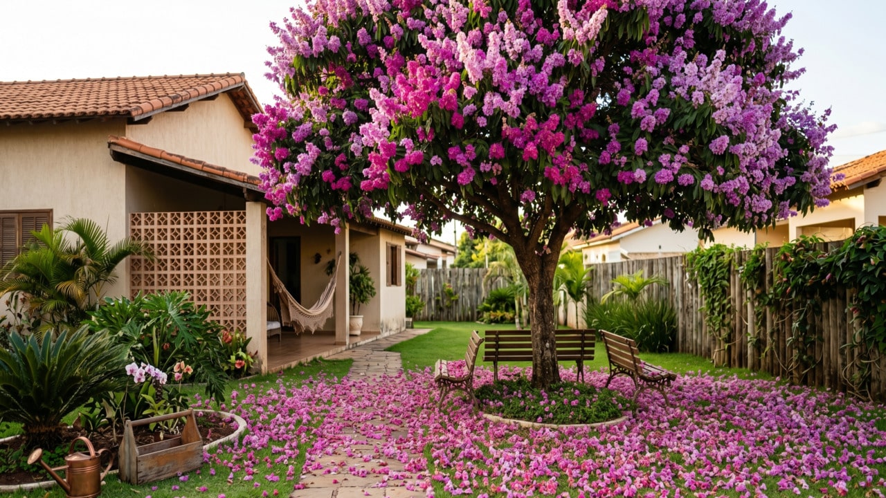 Árvore resedá-gigante em jardim de casa