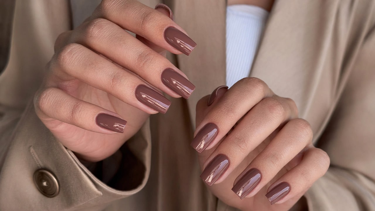 Unhas pintadas de marrom