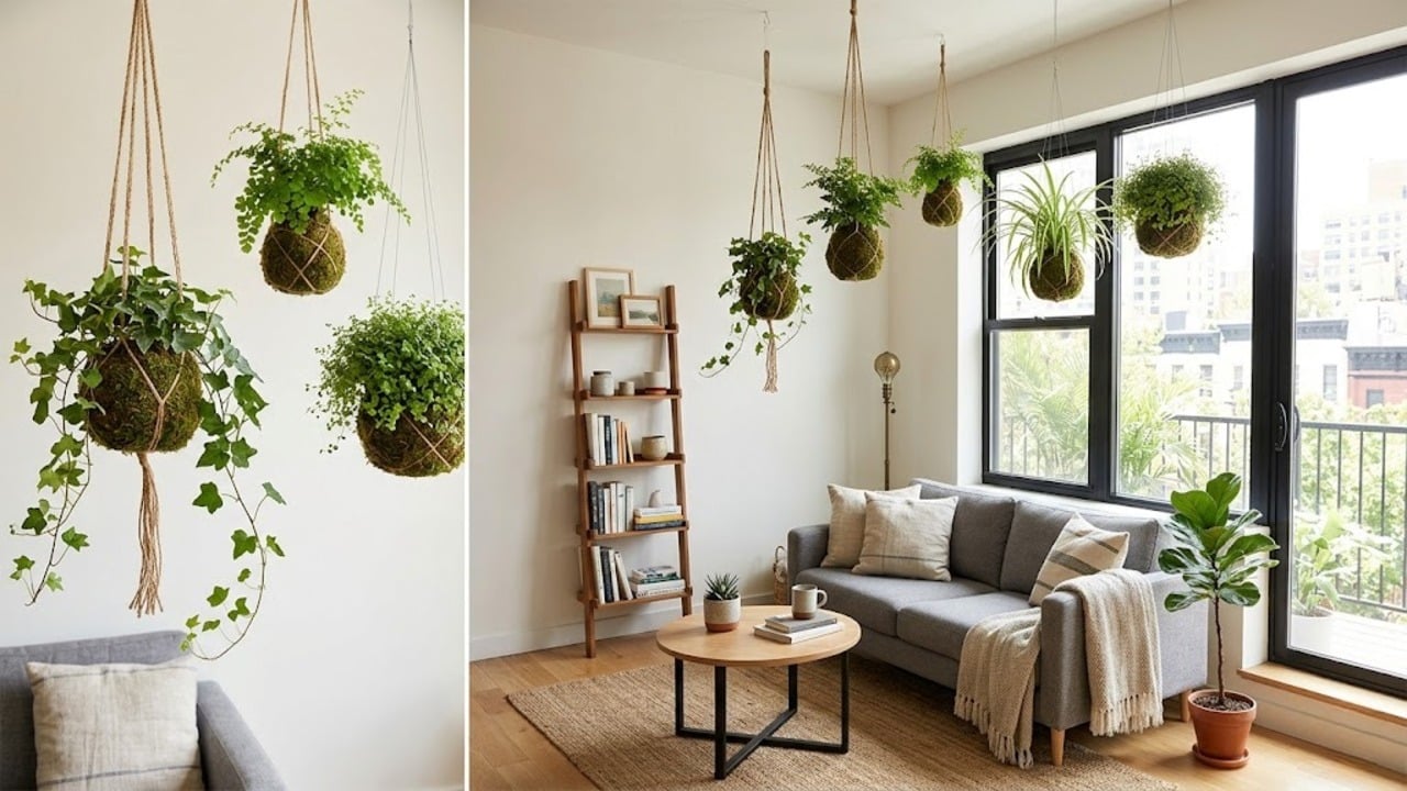 Kokedama suspenso para apartamento economiza espaço e renova o ambiente em 2026
