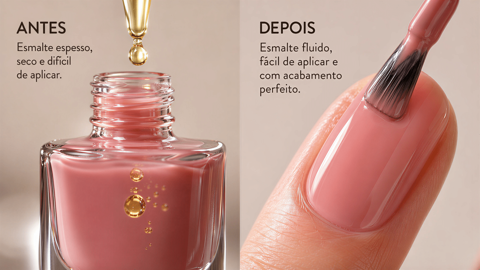 ante e depois da técnica para deixar o esmalte mais fluído