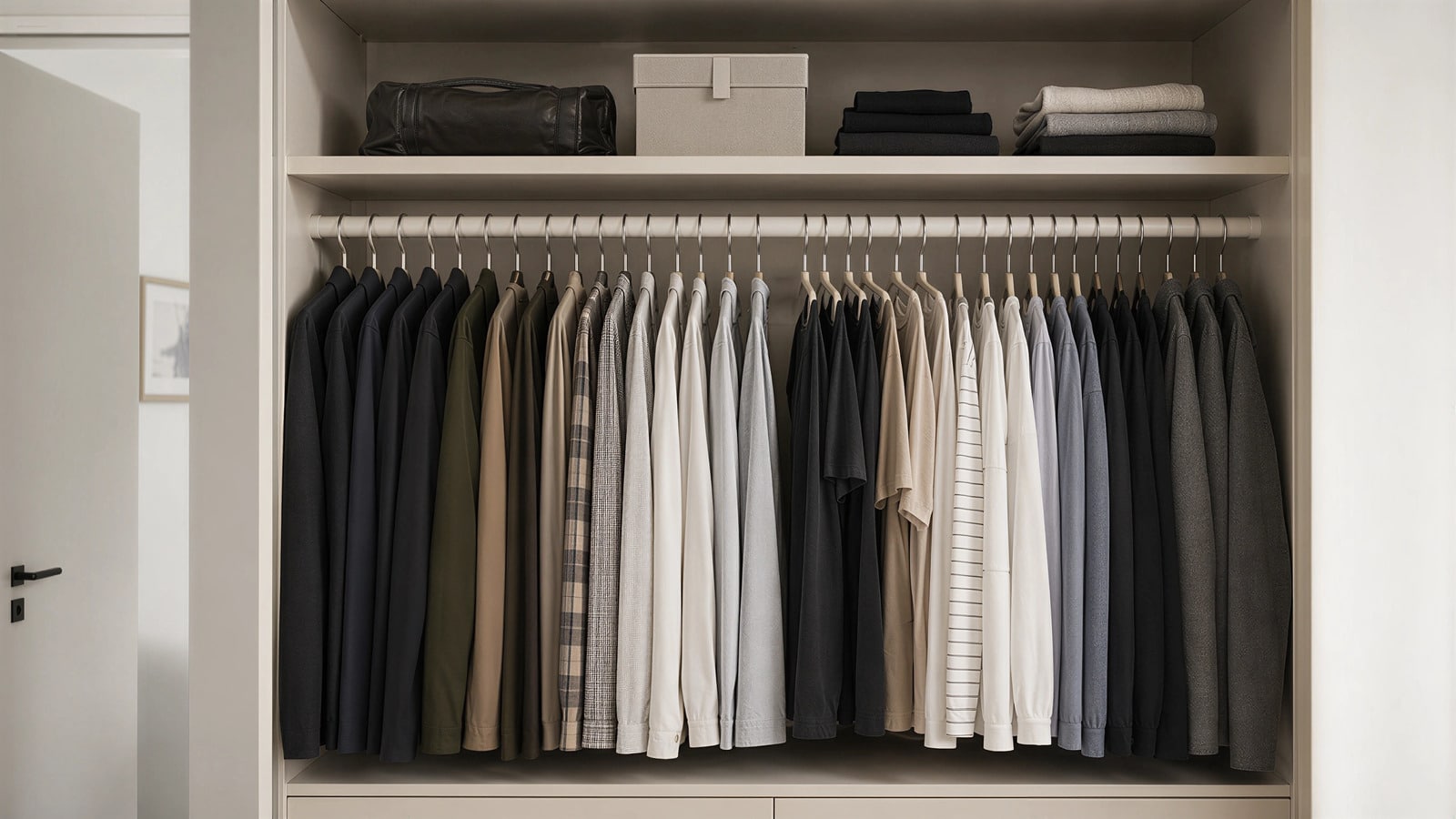 guarda roupa com cabides alinhados