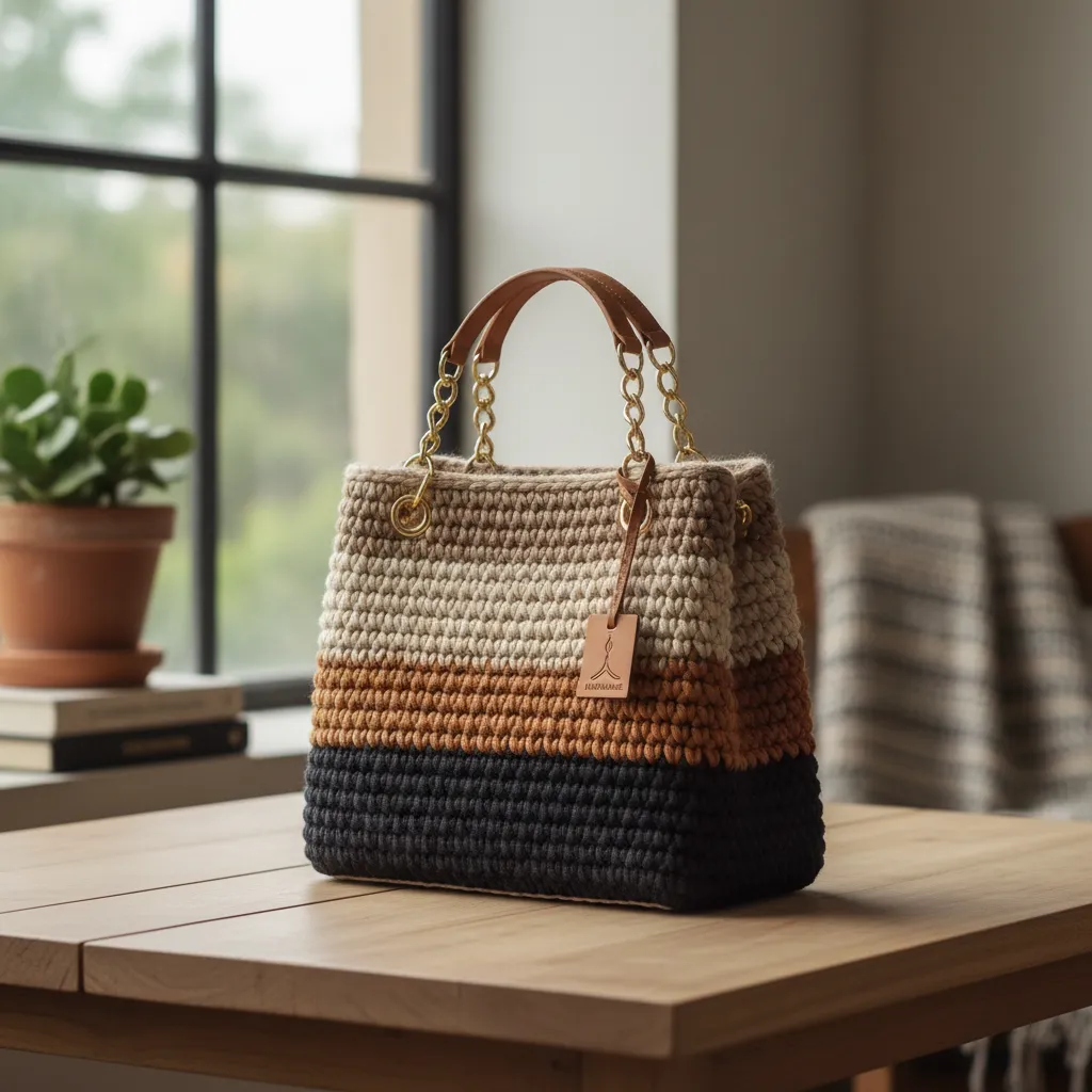 bolsa de crochê elegante feita à mão com acabamento sofisticado