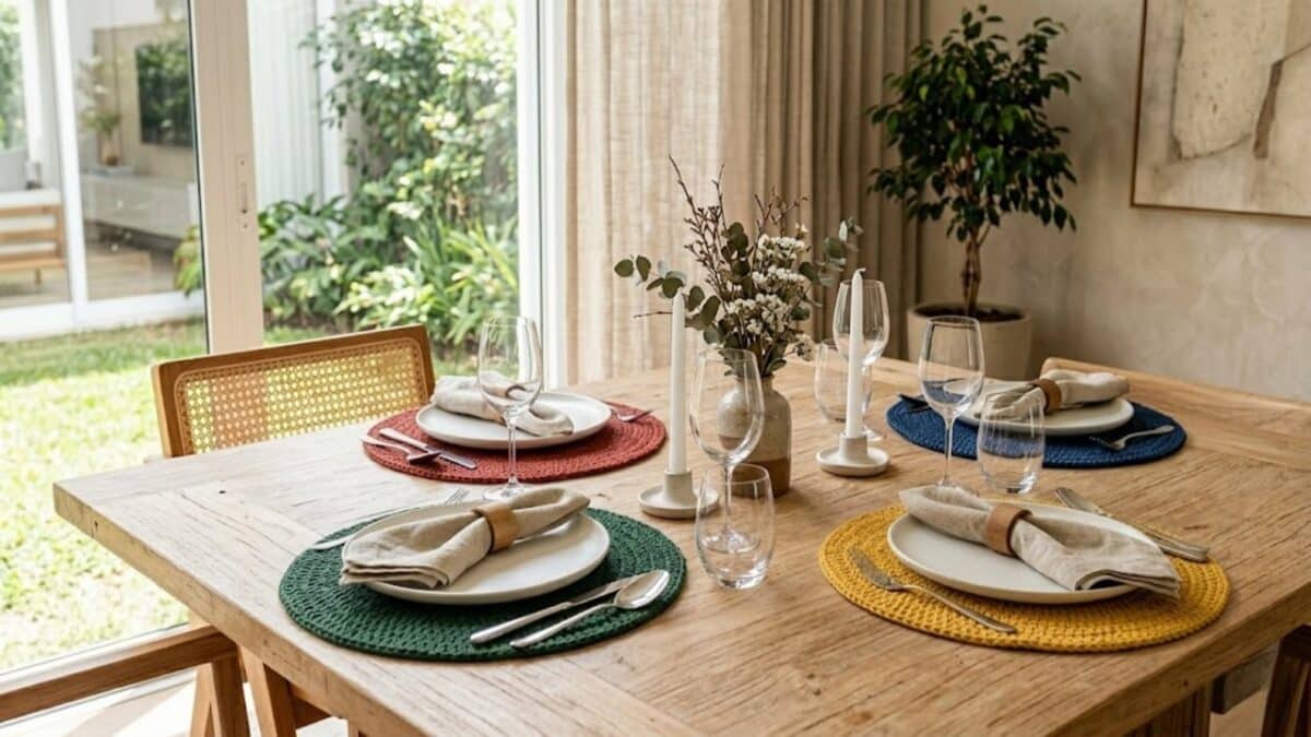 Sousplat de crochê para elevar a decoração da sua mesa em 2026 + vídeo aula