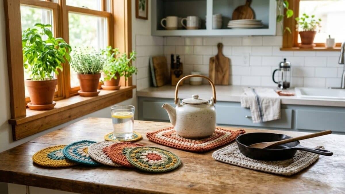 Peças de crochê para organizar ou decorar a cozinha com elegância em 2026