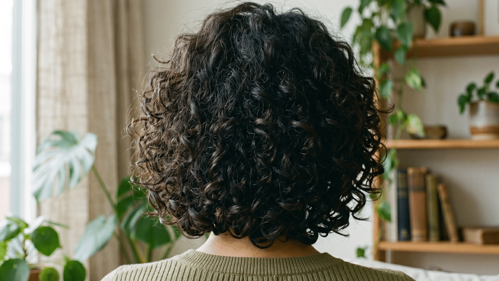 Mulher de costas com o corte de cabelo Mulher com o corte Bob Cacheado com Camadas