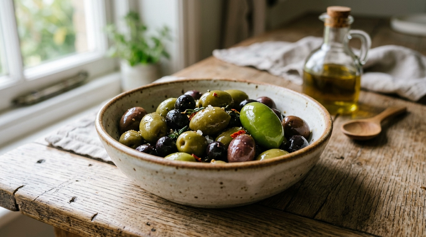 Oliveira com azeitonas verdes e maduras em pomar rural