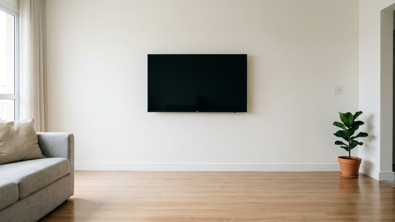TV na parede sem rack com espaço livre na sala