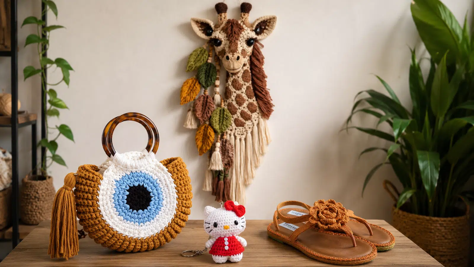 Crochê moderno em diferentes formas: da decoração de parede aos acessórios cheios de personalidade, cada peça mostra como o feito à mão pode ser criativo, versátil e encantador.
