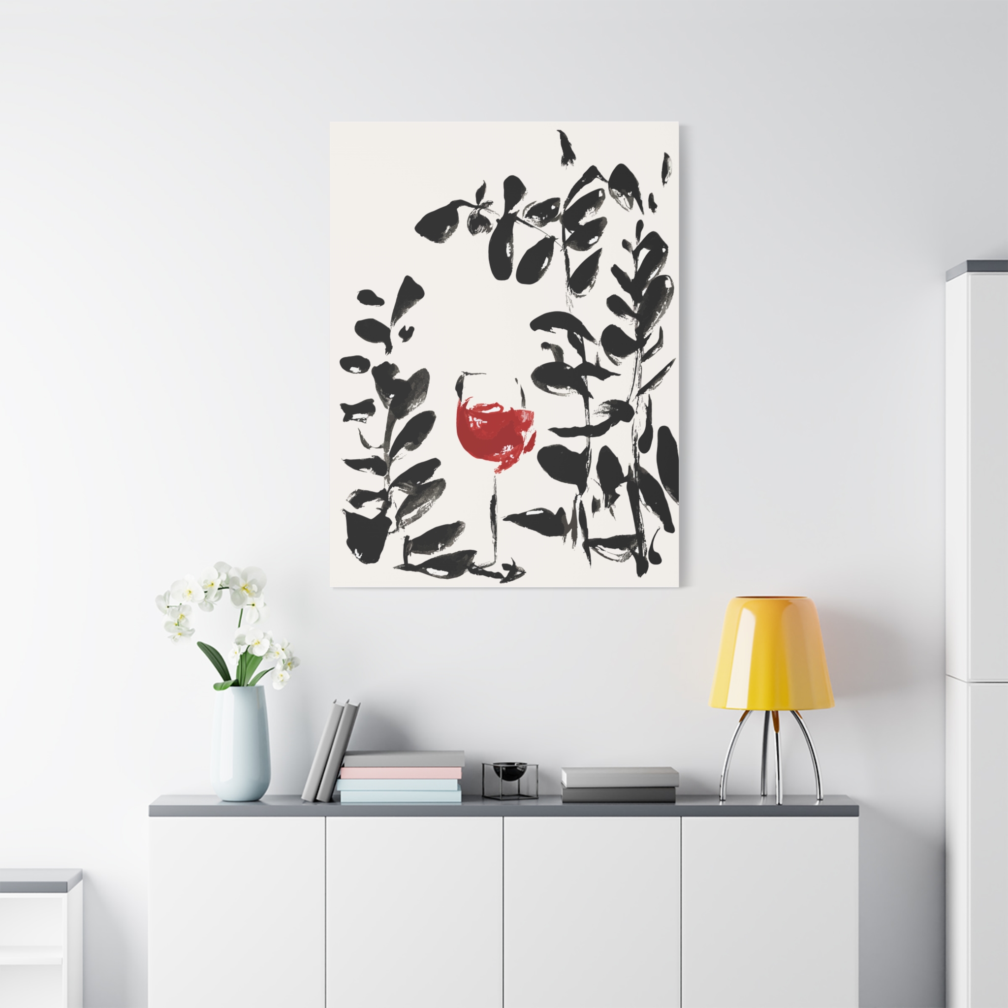 Stylish Botanical Wall Art with Red Wine Glass - Matte Canvas Decor for Home - Image 11