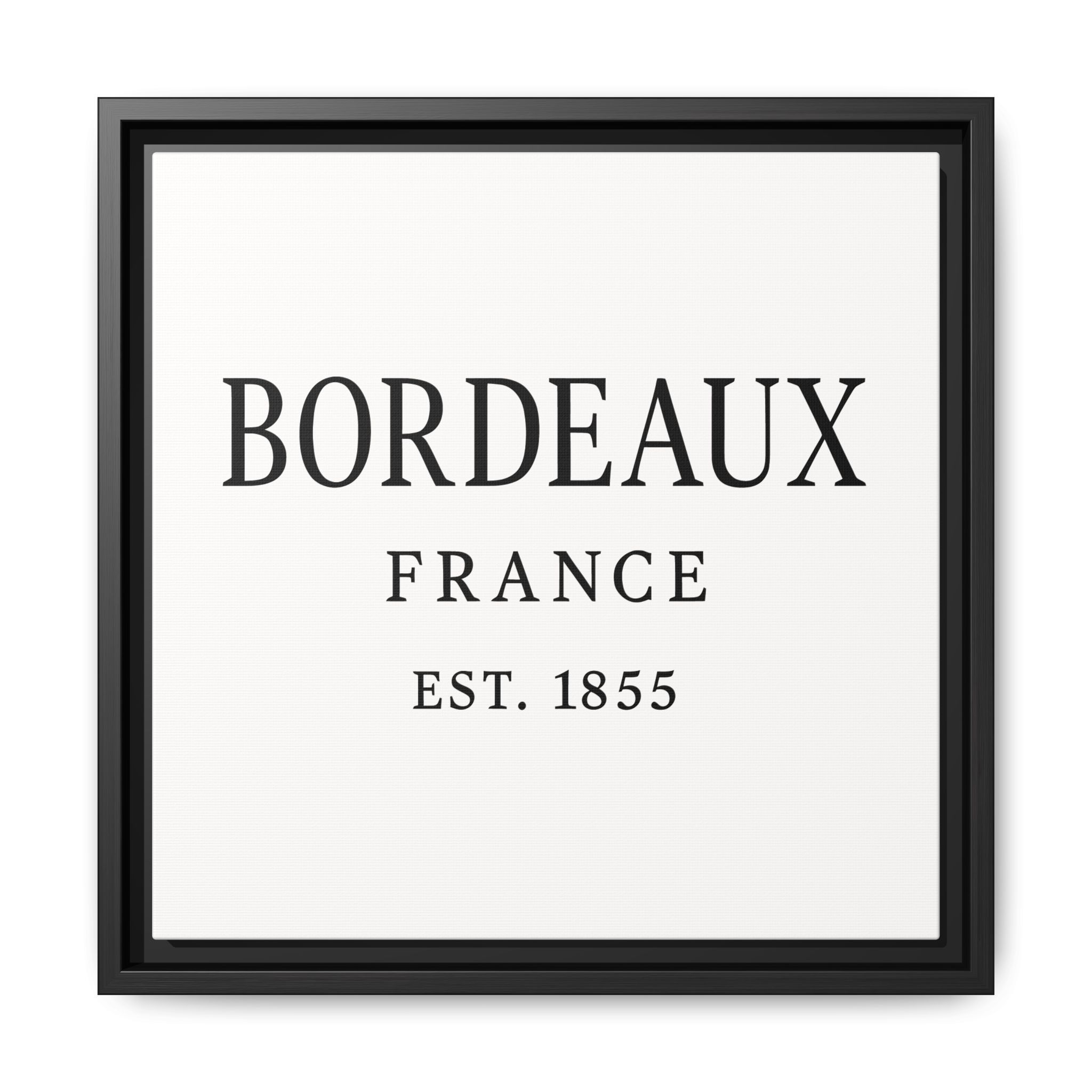 Bordeaux France Wine Region Typography Print – Black and White Vintage-Style Canvas Wall Art, Framed Winery Decor