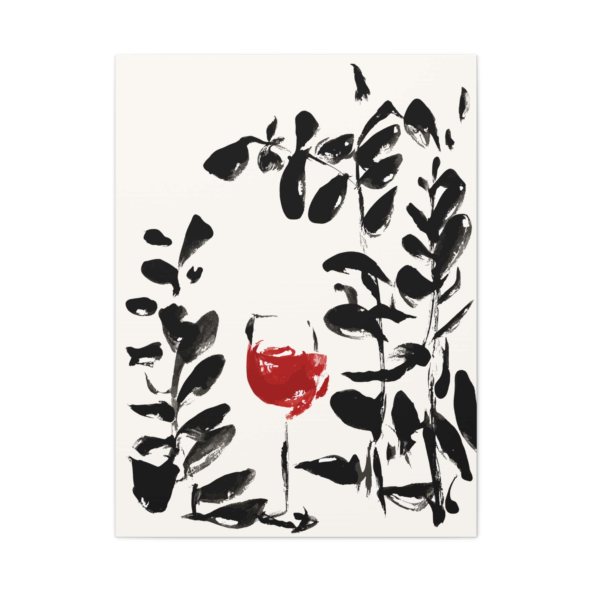 Stylish Botanical Wall Art with Red Wine Glass - Matte Canvas Decor for Home - Image 5