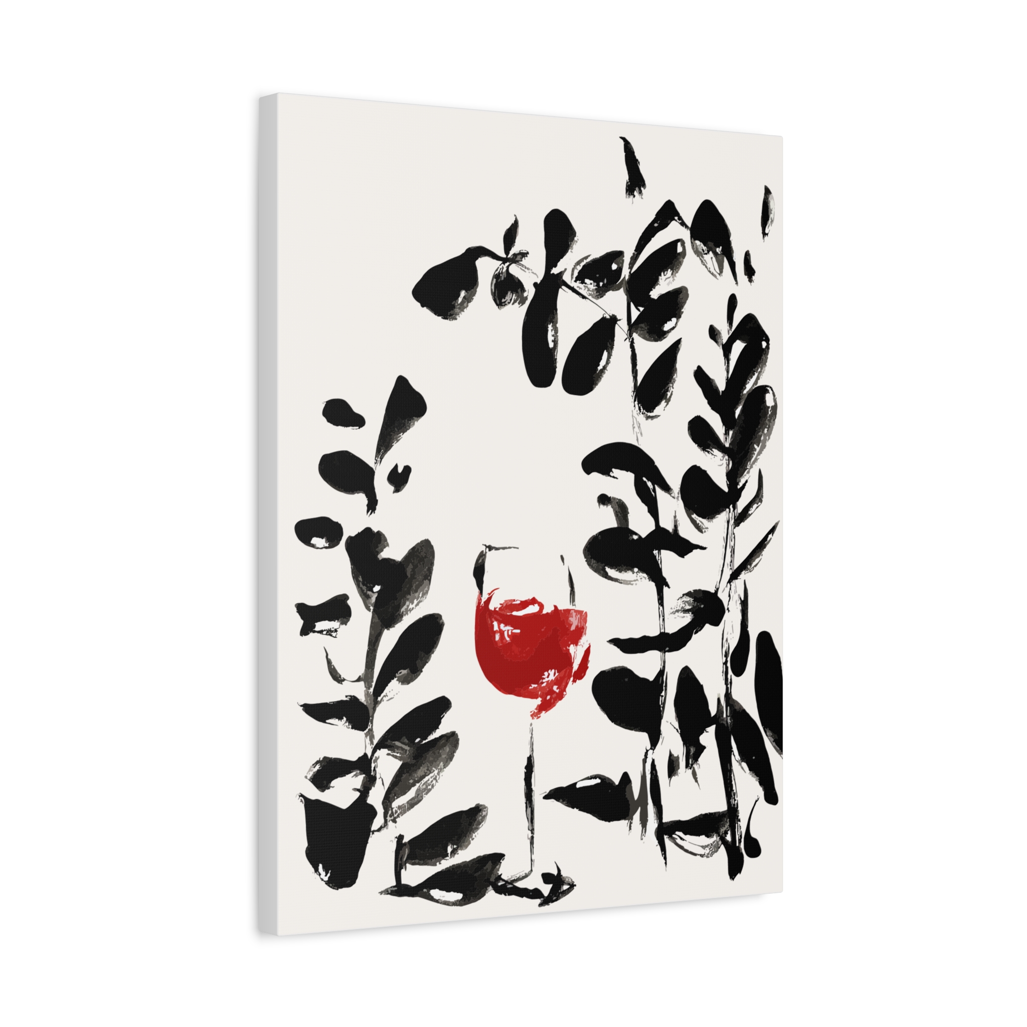 Stylish Botanical Wall Art with Red Wine Glass - Matte Canvas Decor for Home - Image 2