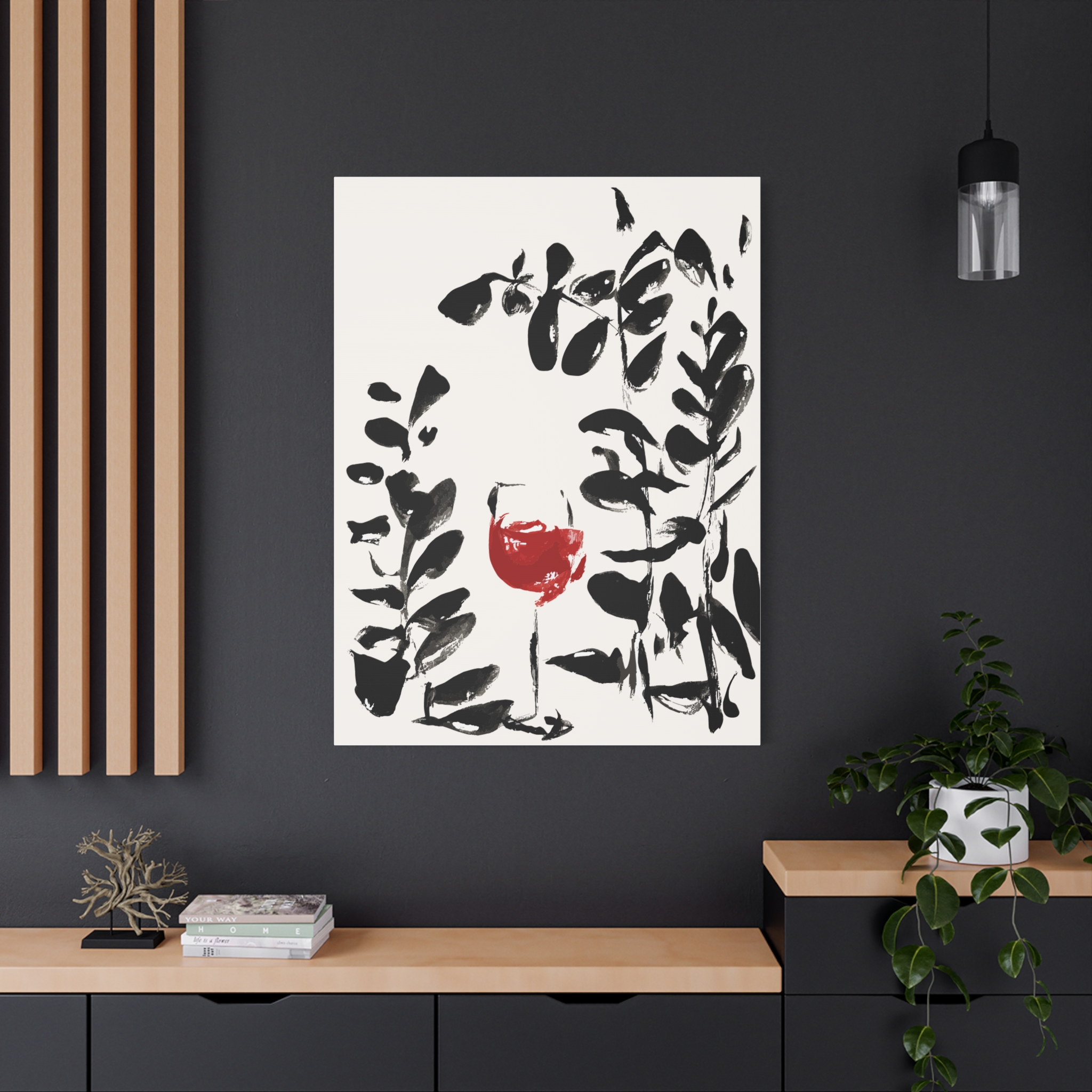 Stylish Botanical Wall Art with Red Wine Glass - Matte Canvas Decor for Home - Image 12