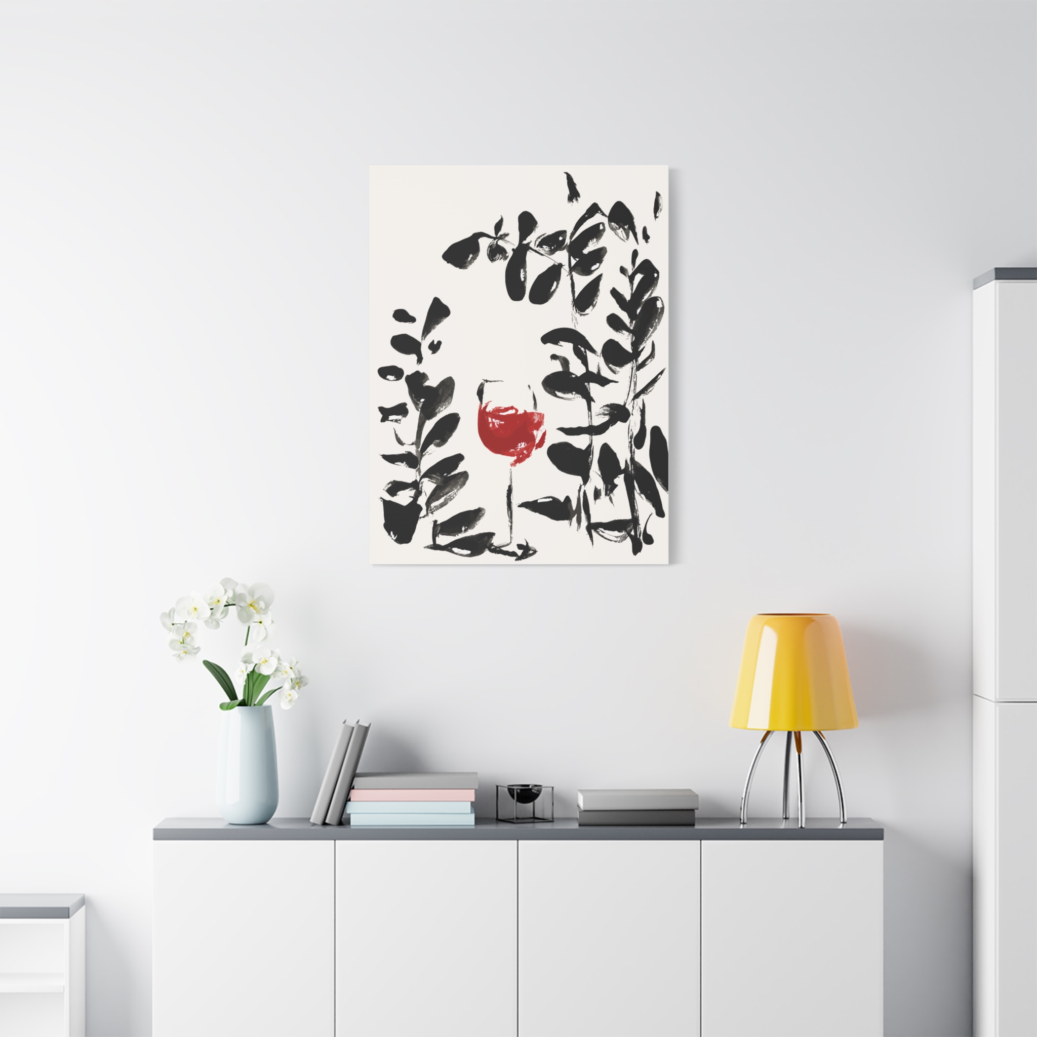 Stylish Botanical Wall Art with Red Wine Glass - Matte Canvas Decor for Home - Image 7