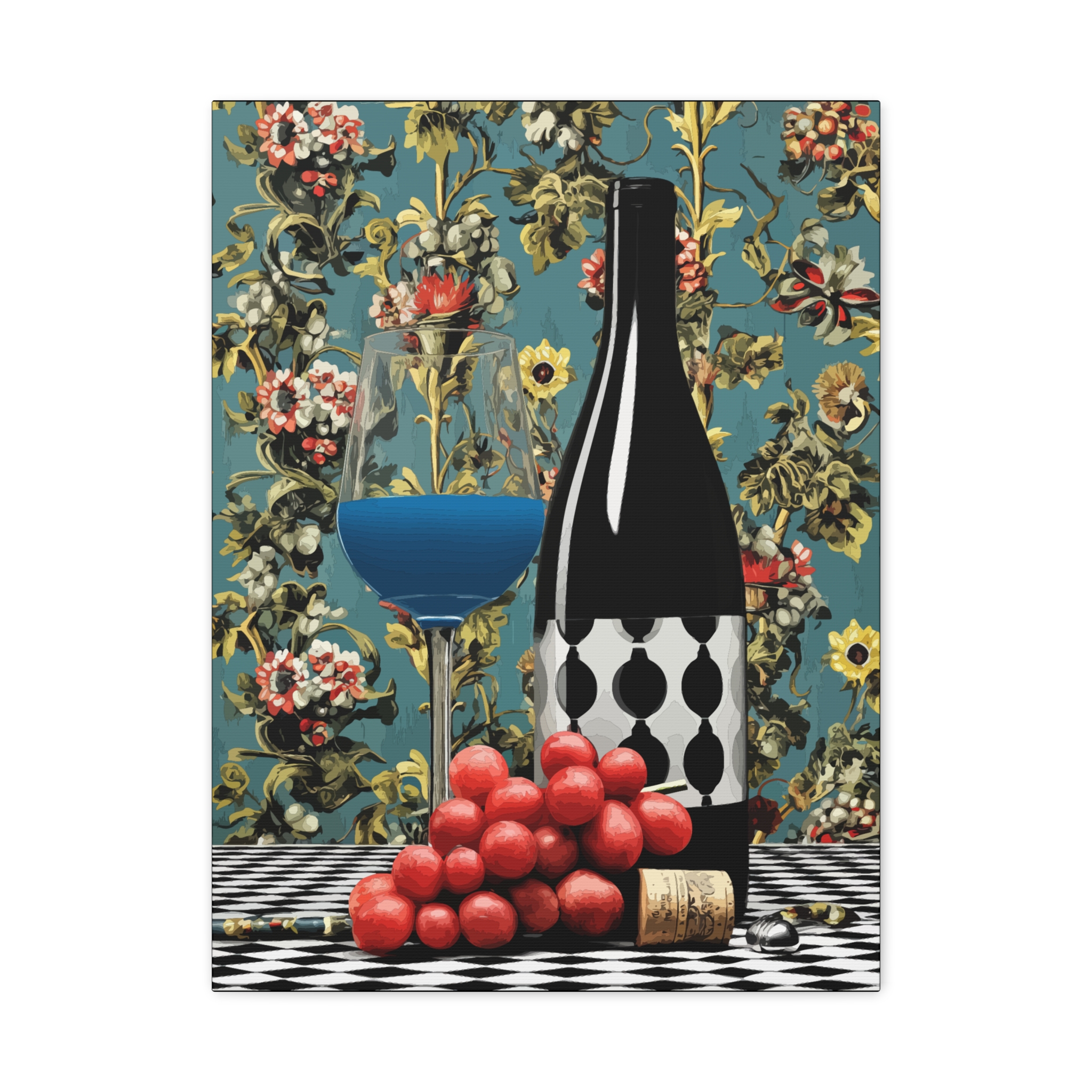 Vintage Wine Canvas Art – Colorful Floral Still Life Decoration