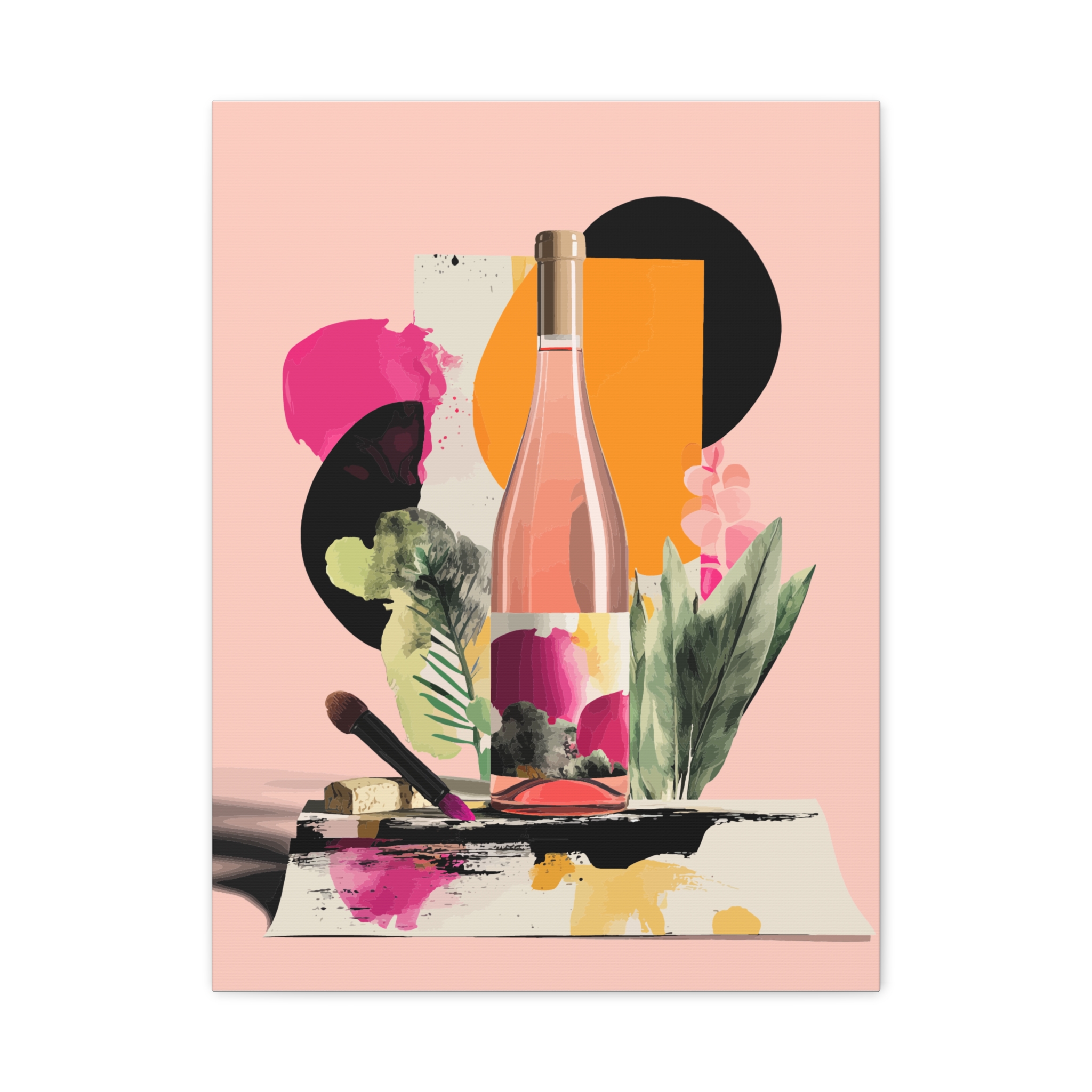 Artistic Stretched Canvas Print - Colorful Wine Bottle Design