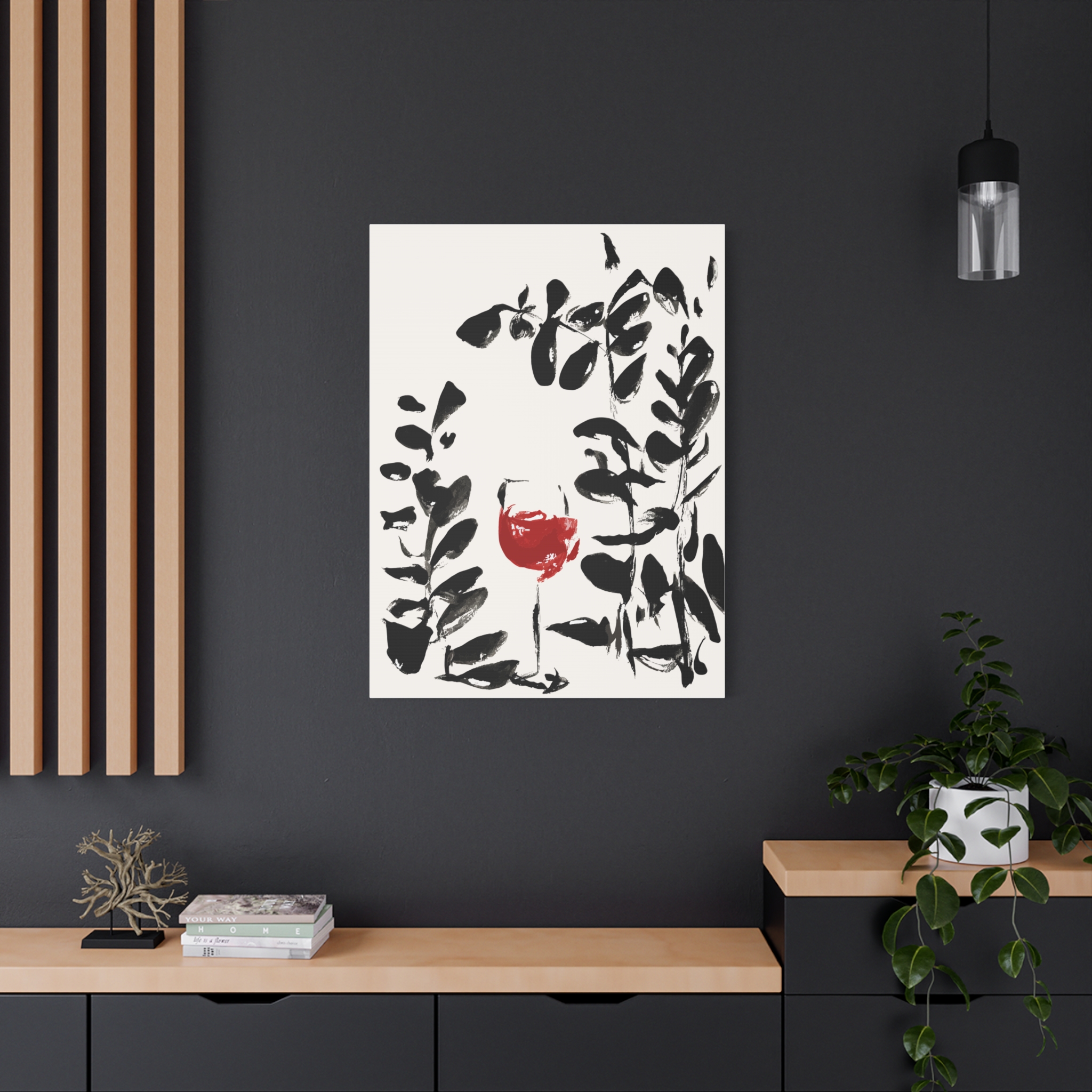 Stylish Botanical Wall Art with Red Wine Glass - Matte Canvas Decor for Home - Image 8