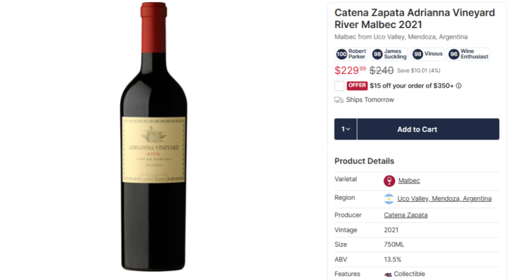 Catena Zapata Adrianna Vineyard River Malbec 2021