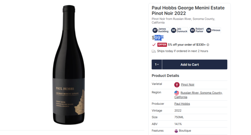 Paul Hobbs George Menini Estate Pinot Noir 2022