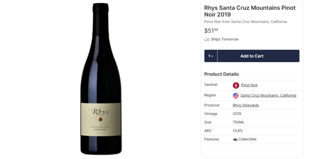 Rhys Santa Cruz Mountains Pinot Noir 2019