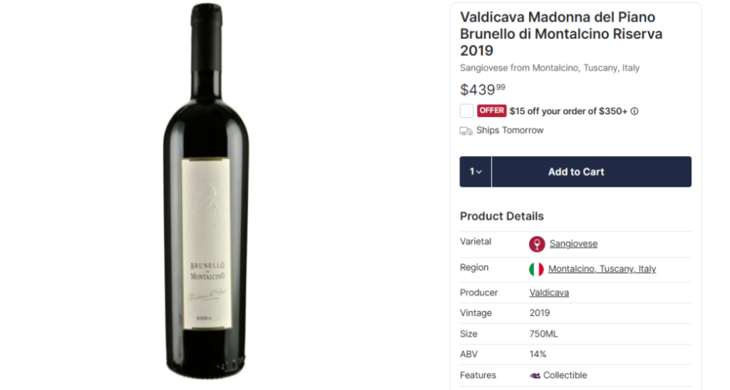 Valdicava Madonna del Piano Brunello di Montalcino Riserva 2019