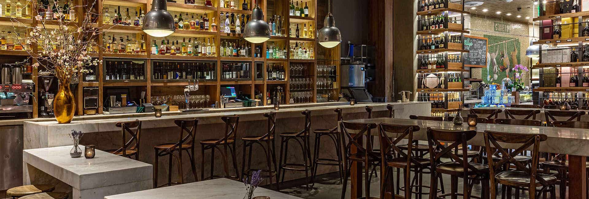Interior of Wally's Wine Bar showing extensive wine selection