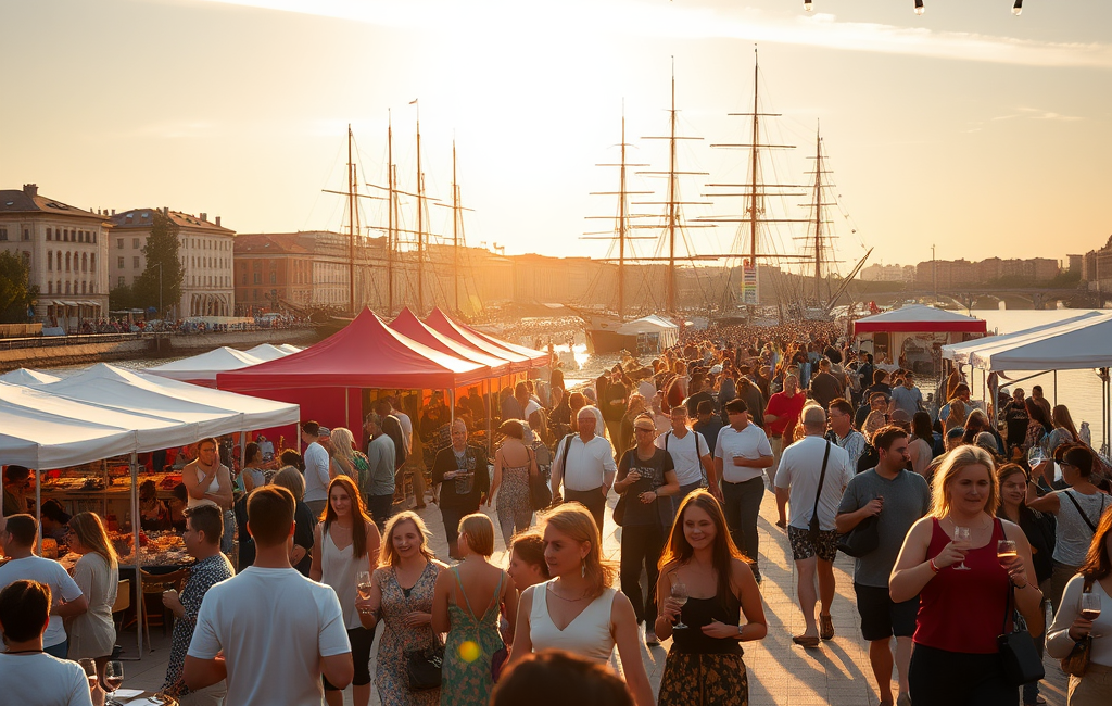 Wine tasting at the Bordeaux Wine Festival with people in the background