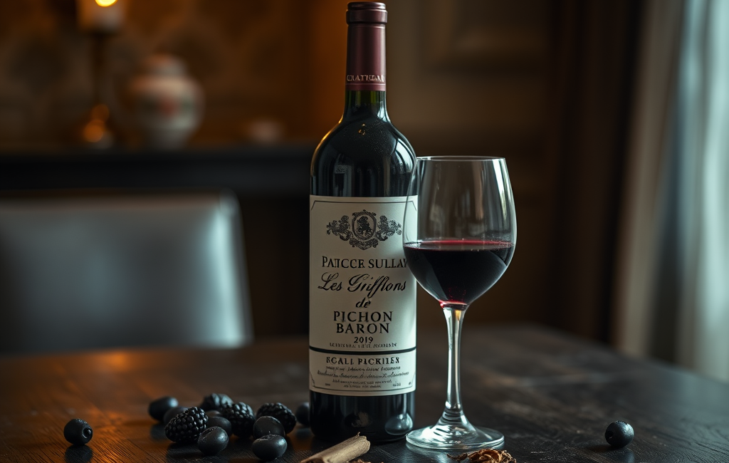 Close-up of the wine label showing vintage 2019 and refined Bordeaux branding.