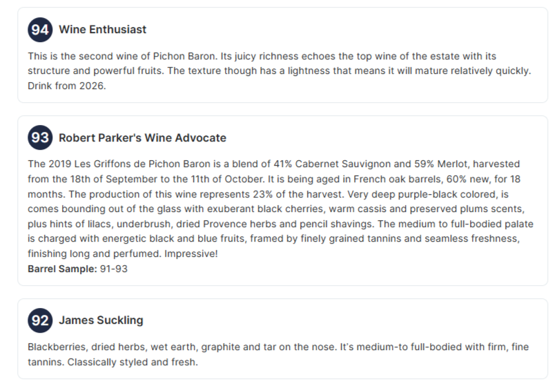 Chateau Pichon-Longueville Baron Les Griffons de Pichon Baron 2019 Review