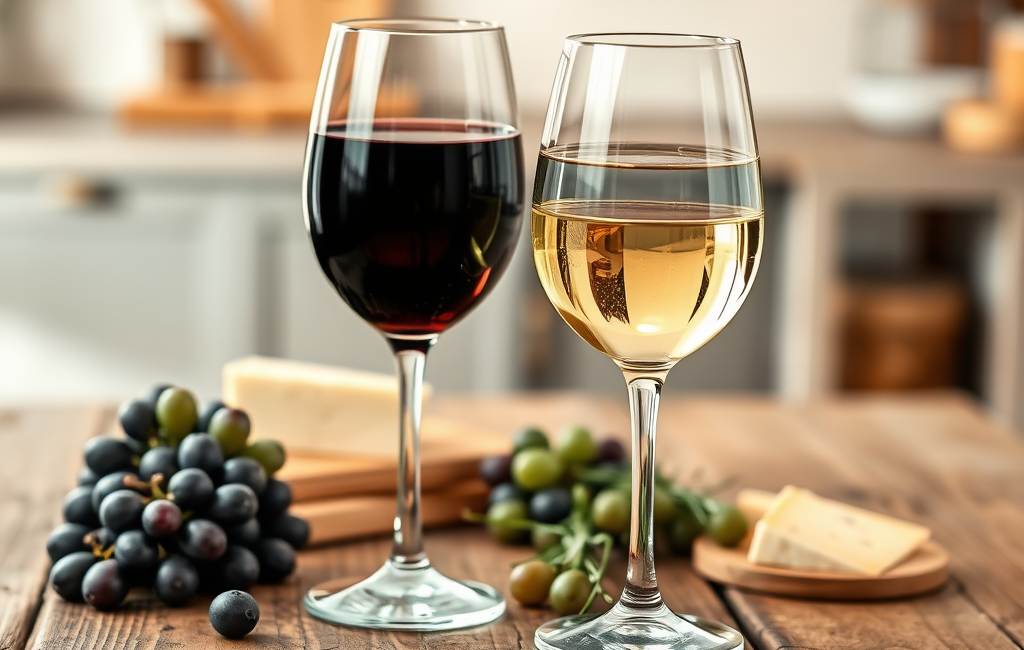 Red wine's health benefits highlighted with a glass and wine bottle nearby.