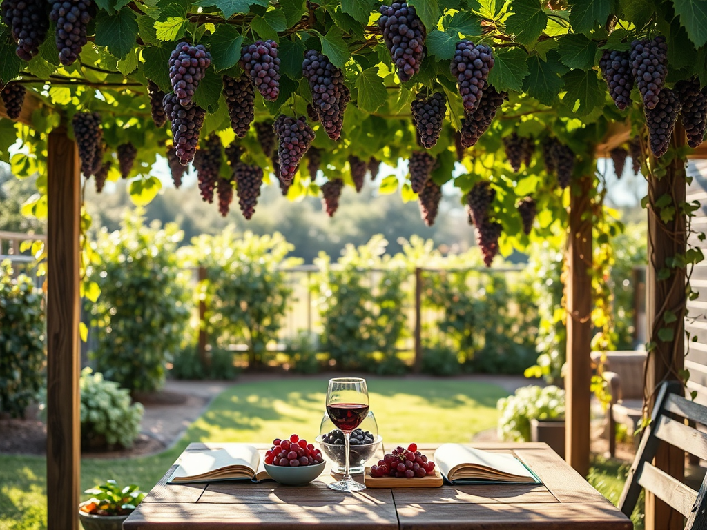 Beautiful backyard vineyard with patio and stunning views of surrounding landscape