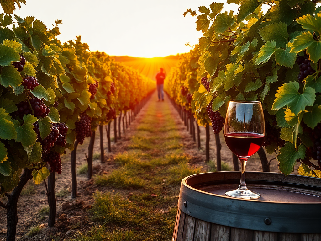 Vineyard scene with grape harvest in progress at Messina Hof.