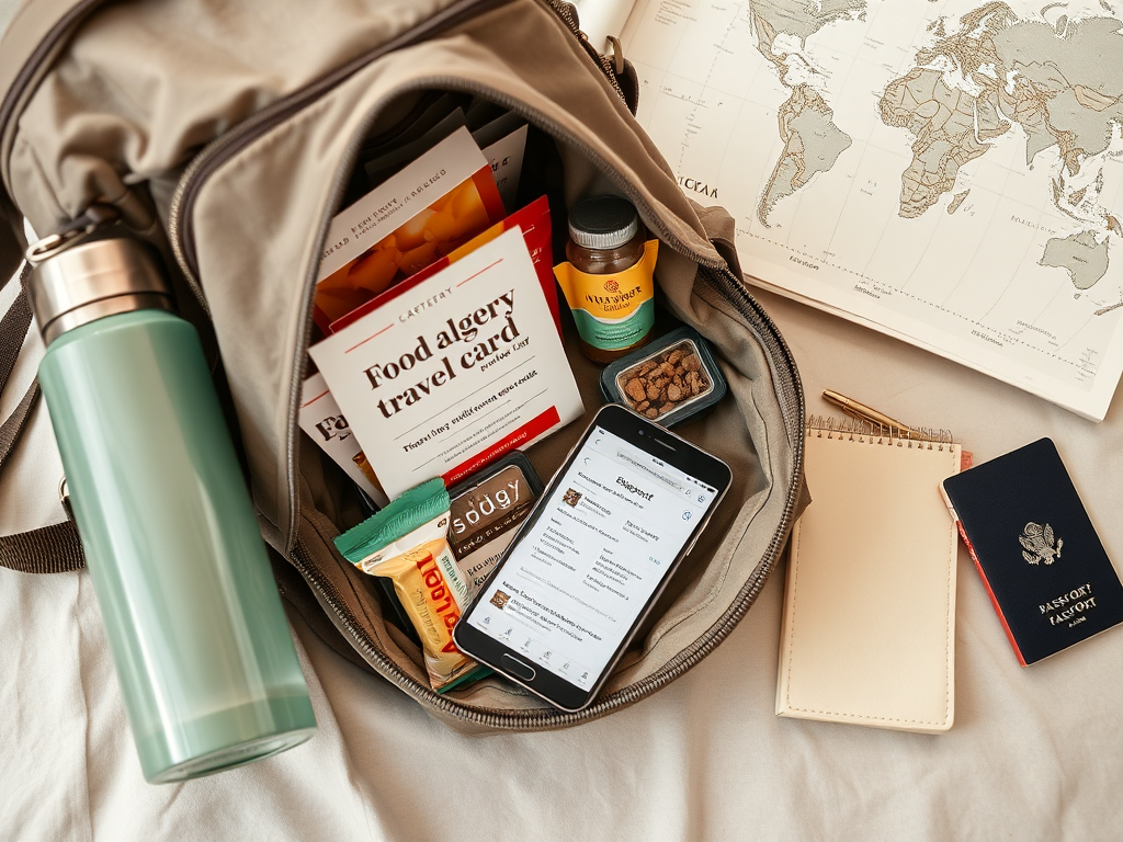 Traveler enjoying local cuisine while managing dietary restrictions safely