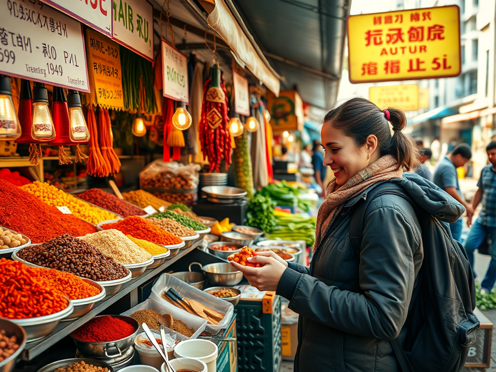 Woman researching restaurant options for safe eating while traveling