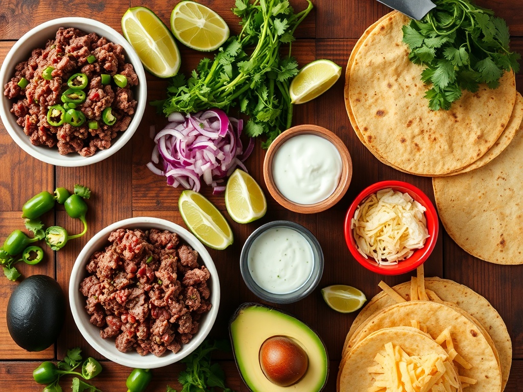 Chipotle ground beef tacos with lime crema, perfect for Taco Tuesday celebration.