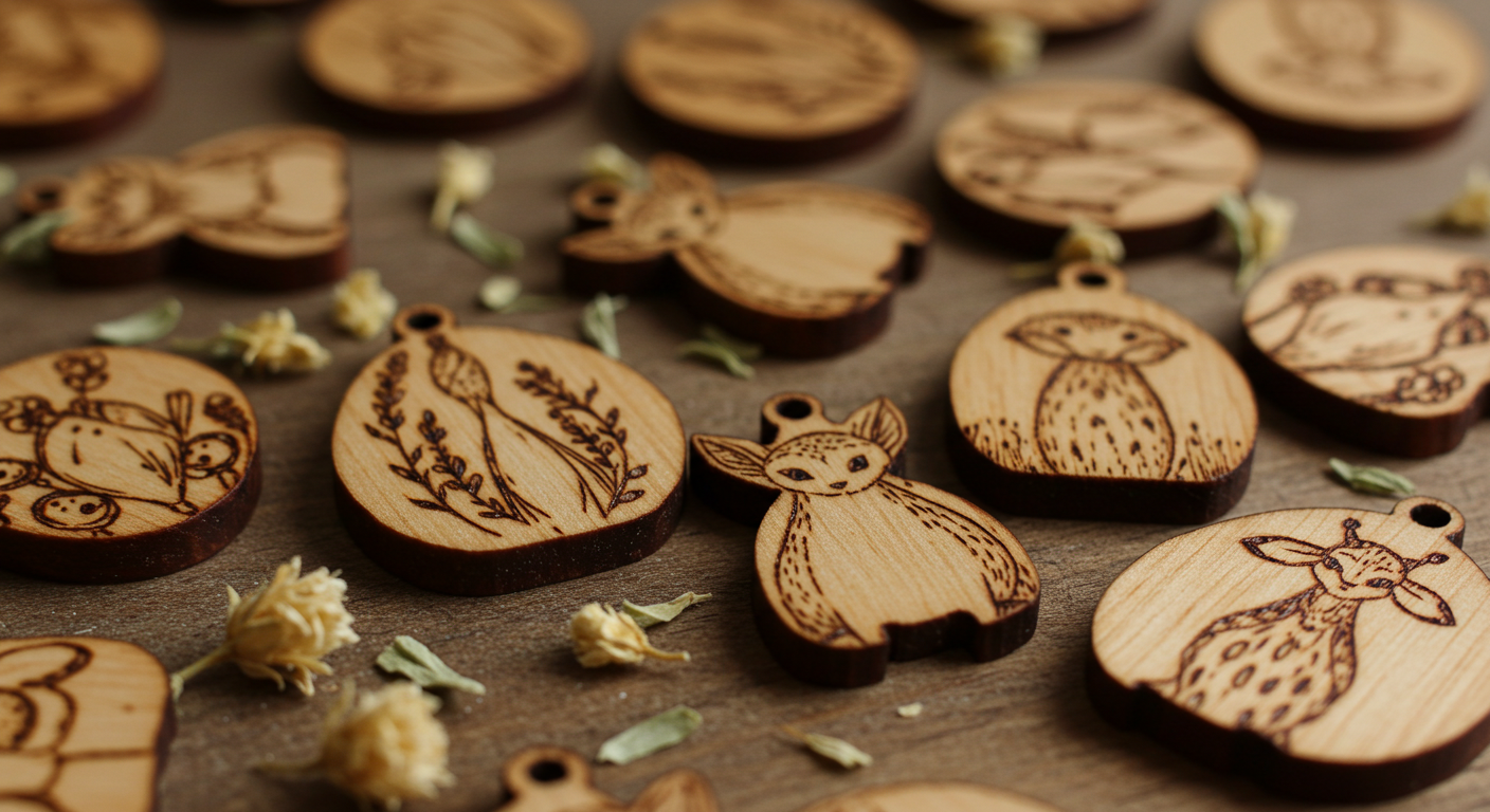 a group of wooden ornaments