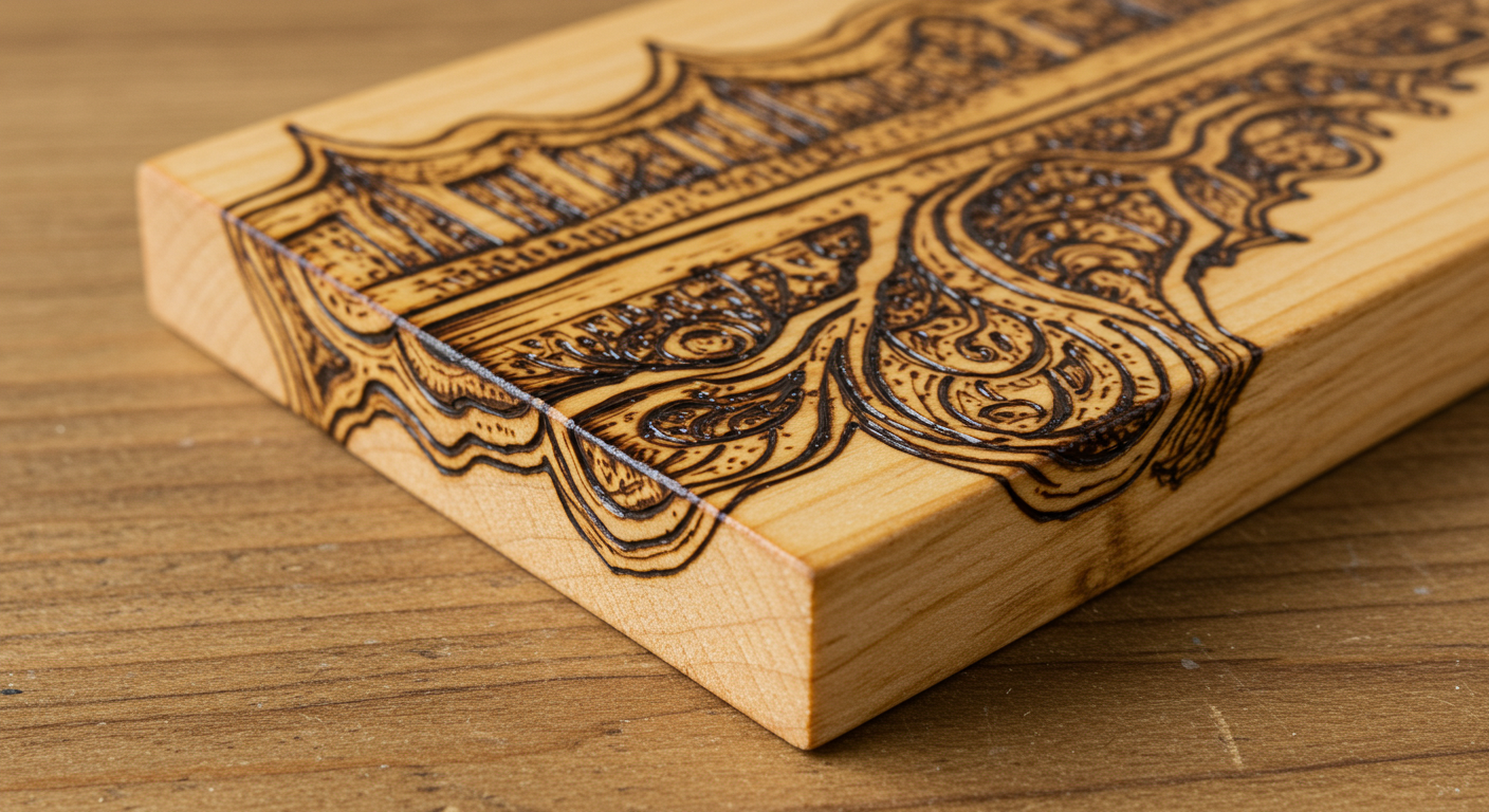 a wood block with a drawing on it