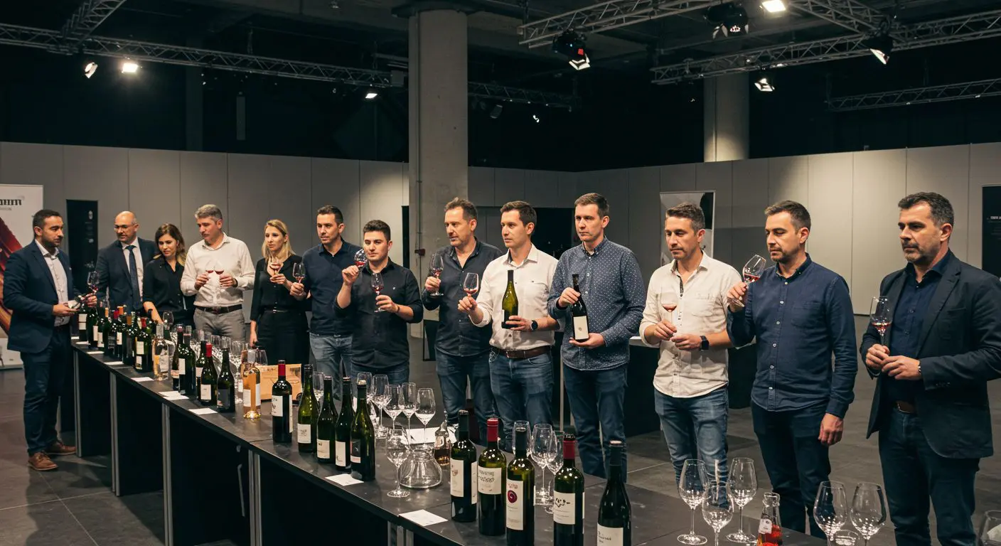 Certified wine judge evaluating wines at a competition event.