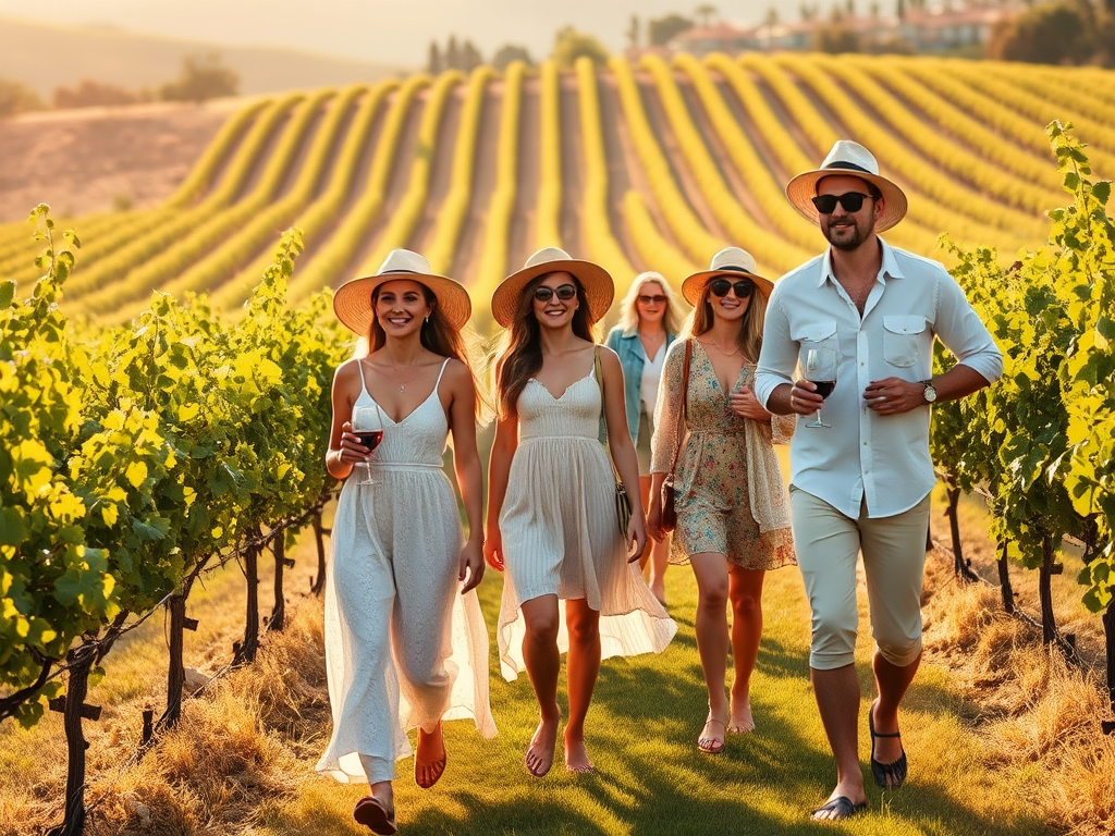 Scenic vineyard landscape with grape harvest in progress at Messina Hof.